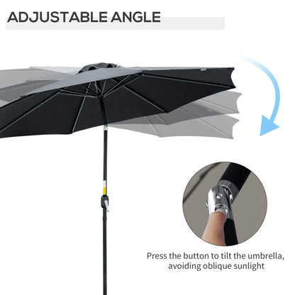 Outsunny 10' x 8' Round Market Umbrella, Patio Umbrella, Outdoor Parasol with Crank Handle, Tilt for Garden, Bench, Lawn, Black
