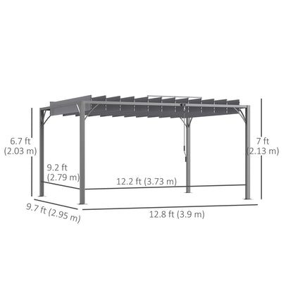 Outsunny 12.8' x 9.7' Outdoor Pergola with Retractable Roof, Aluminium Louvered Pergola Canopy Gazebo for Lawn Garden Patio, Grey