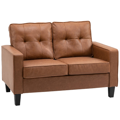 HOMCOM 51" PU Leather Loveseat, Upholstered Double Sofa Couch with Armrests, Tufted Backrest, Pocket Spring and Sponge Padded Cushion for Living Room, Bedroom, Home Office, Brown
