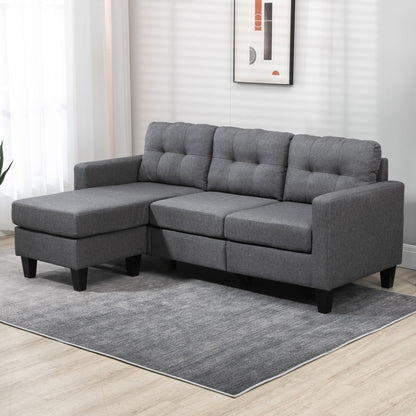 HOMCOM L-shaped Sofa, 3 Seater Couch with Ottoman, Corner Sofa with Thick Padded Cushion and Wood Legs, Dark Grey