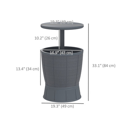 Outsunny 11 Gallon Patio Cooler Side Table, 3-in-1 Outdoor Cool Bar Table with Height Adjustable Top, Drainage Plug, Grey