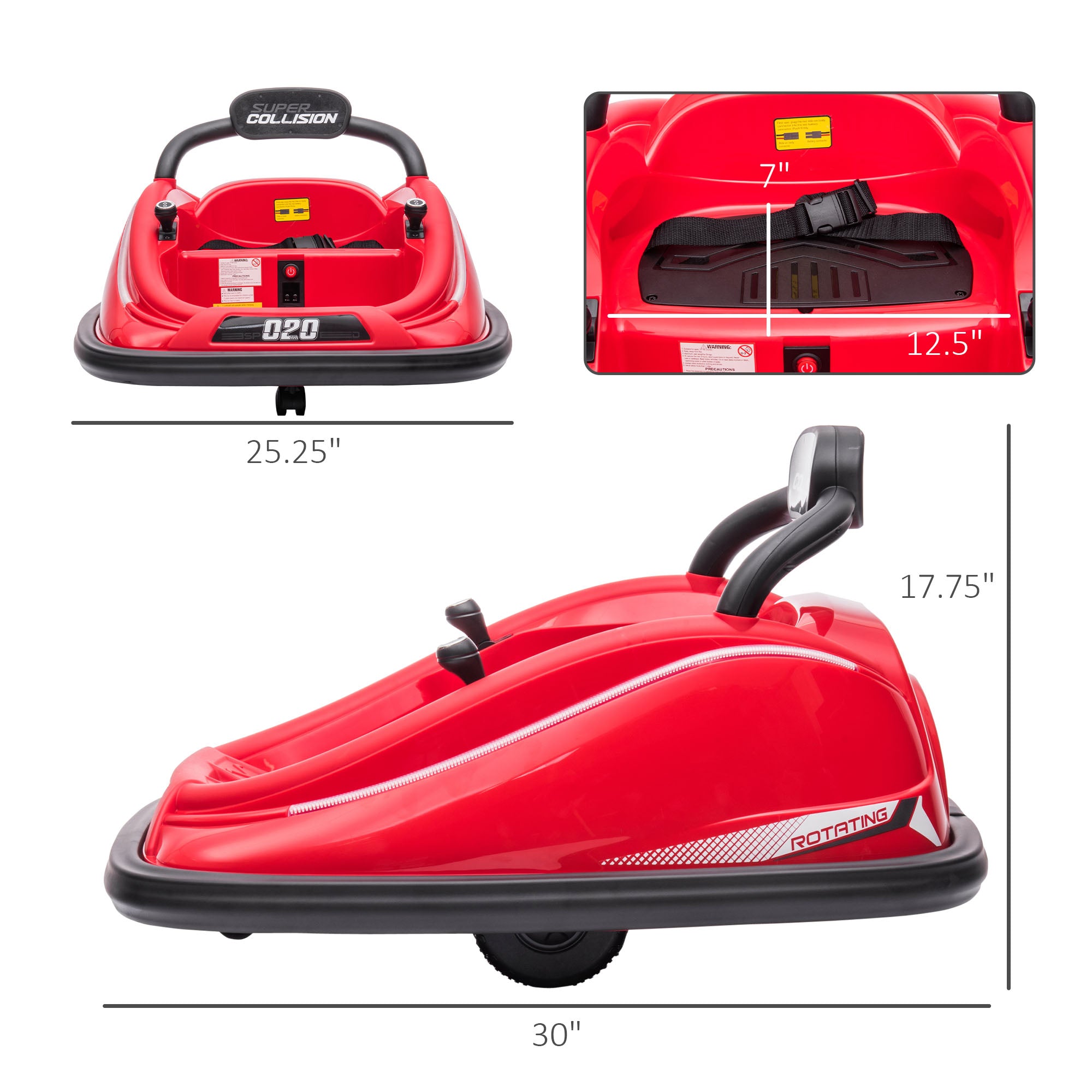 Aosom 12V Kids Bumper Car, 360° Rotation Electric Ride On Car, Twins Motor Battery Powered Toy, w/ Parent Remote Control, Safety Belt, Colorful LED Lights,, Red