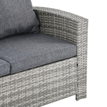 Outsunny 6 Pcs Patio Furniture Set, Rattan Outdoor Furniture Set with 3 Seater Sofa, Armchairs, Footstools and Table, Light Grey
