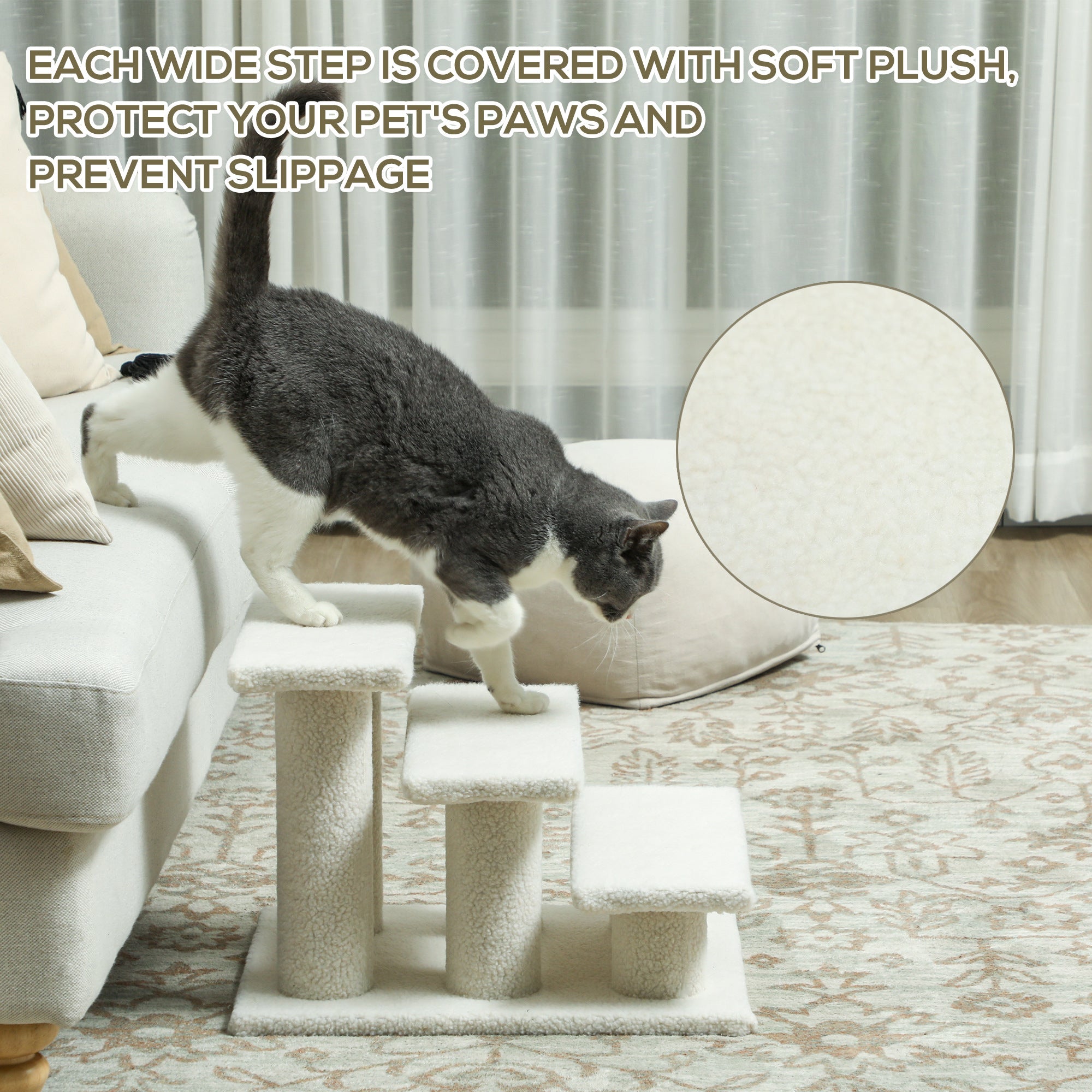 PawHut 18" 3 Tier Pet Stairs Dog Cat Step Scratch Post Furniture, Beige