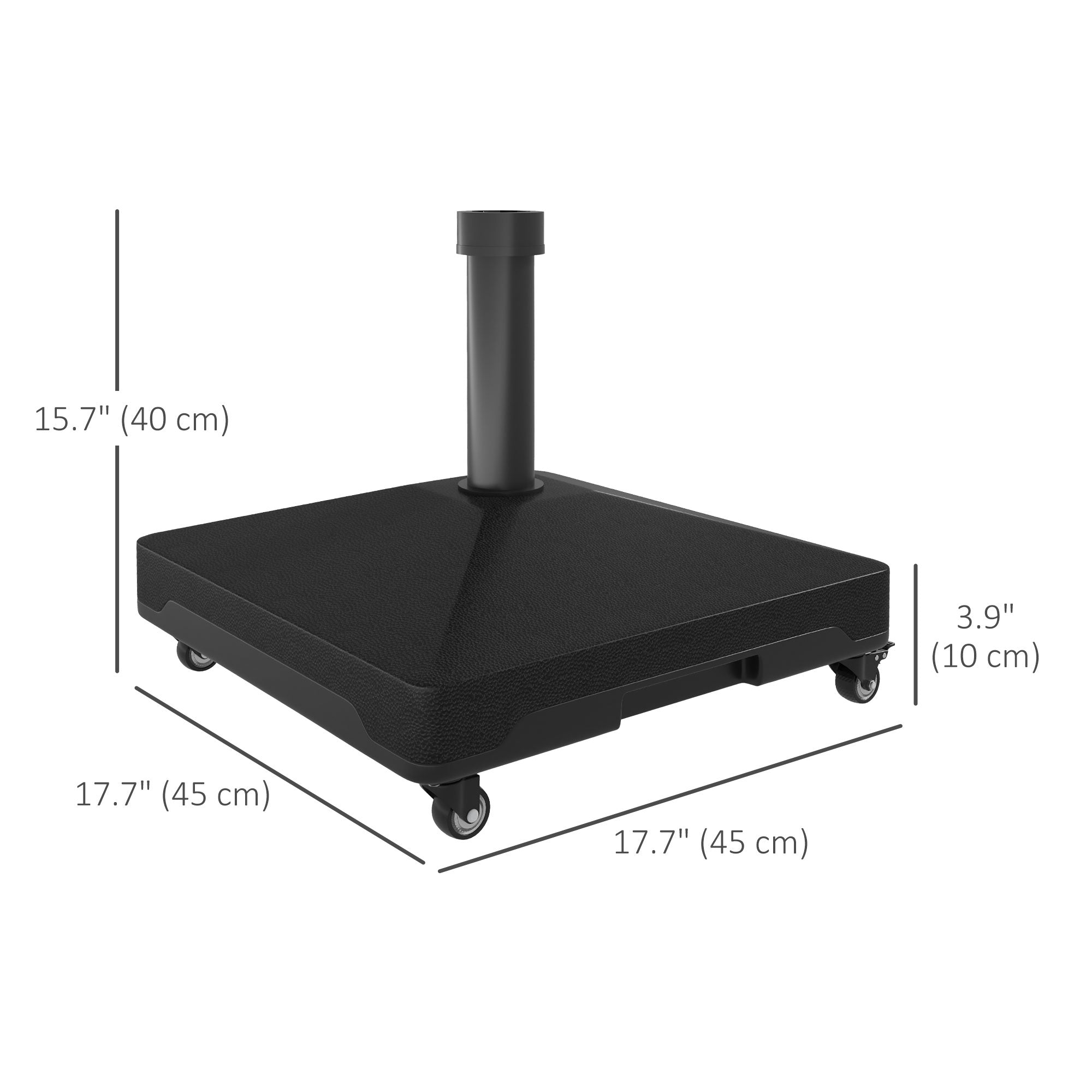 Outsunny Umbrella Base with Wheels, Fillable Base Holder with Steel Pole, Parasol Stand for Patio, Outdoor, Backyard, Black