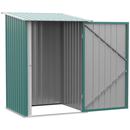 Outsunny 3.3' x 3.4' Lean-to Garden Storage Shed, Outdoor Galvanized Steel Tool House with Lockable Door for Patio Green