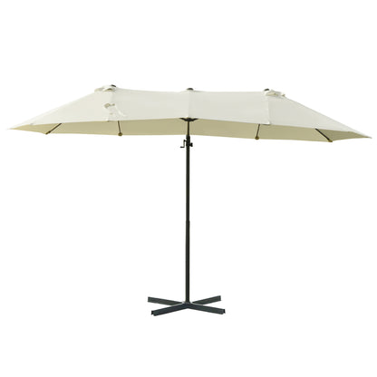 Outsunny Outdoor Patio Umbrella Offset Cantilever Umbrella with Twin Canopy Sunshade Umbrella with Lift Beige