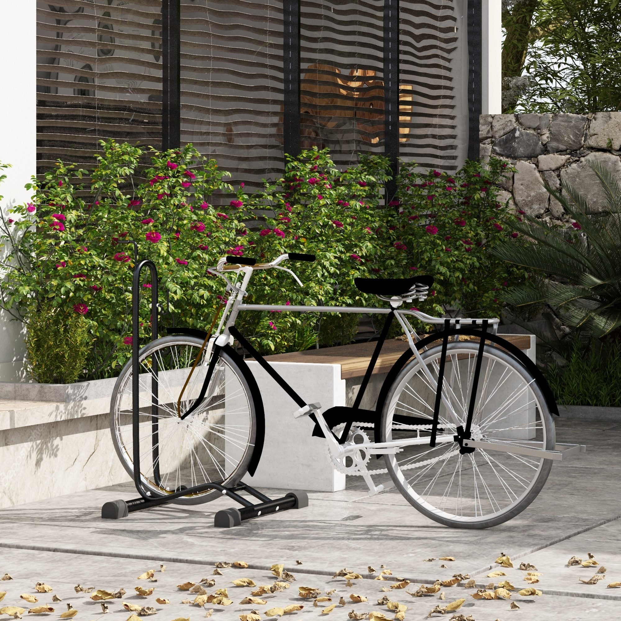 Soozier Vertical & Horizontal Bike Rack Bicycle Storage Stand with Adjustable Hooks, Fits 6"-28" and 700c Bikes