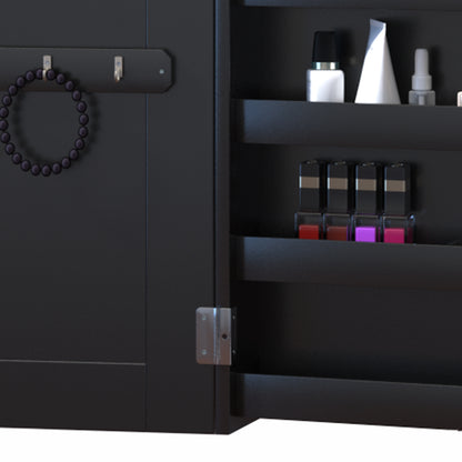 HOMCOM Mirrored Jewelry Cabinet Hanging Wall Mount Real Glass Mirror Locked (Black)