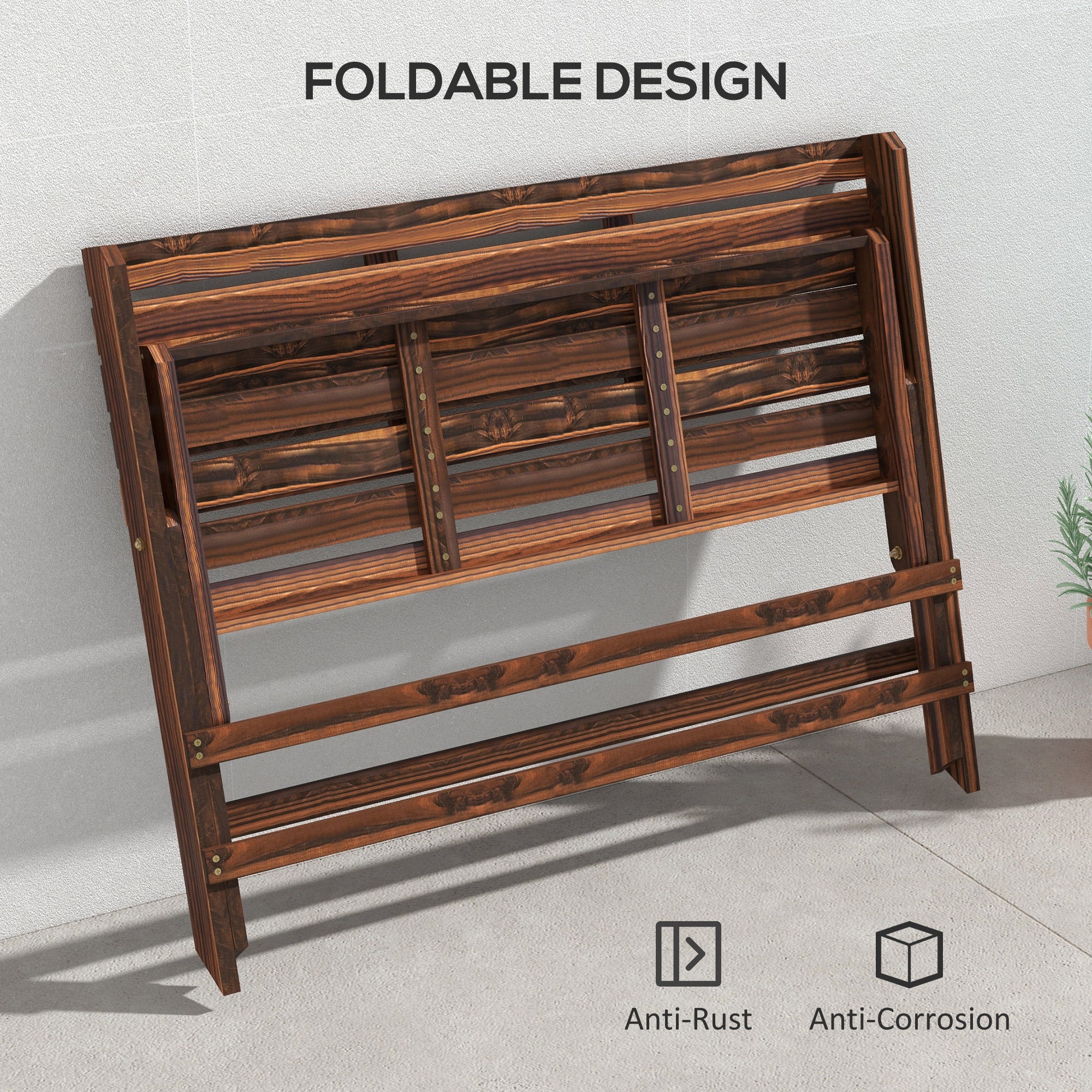 Outsunny 2-Seater Wooden Outdoor Bench, Foldable Garden Bench with Slatted Backrest and Seat, Patio Loveseat, Carbonised Finish