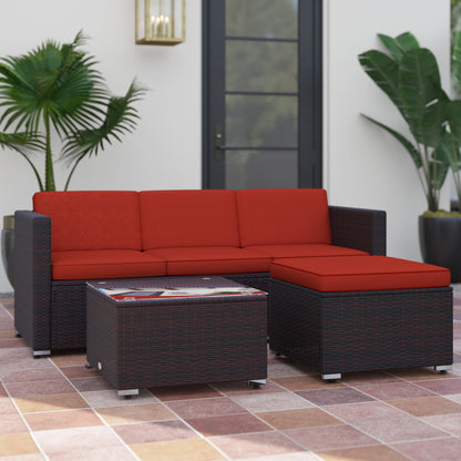 Outsunny Patio Furniture w/ Soft Cushions, Corner Sofa Sets, Red