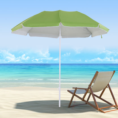 Outsunny 6.7ft Beach Umbrella with Push Button Tilt, Ruffled Outdoor Umbrella with Carry Bag and 8 Ribs, Green