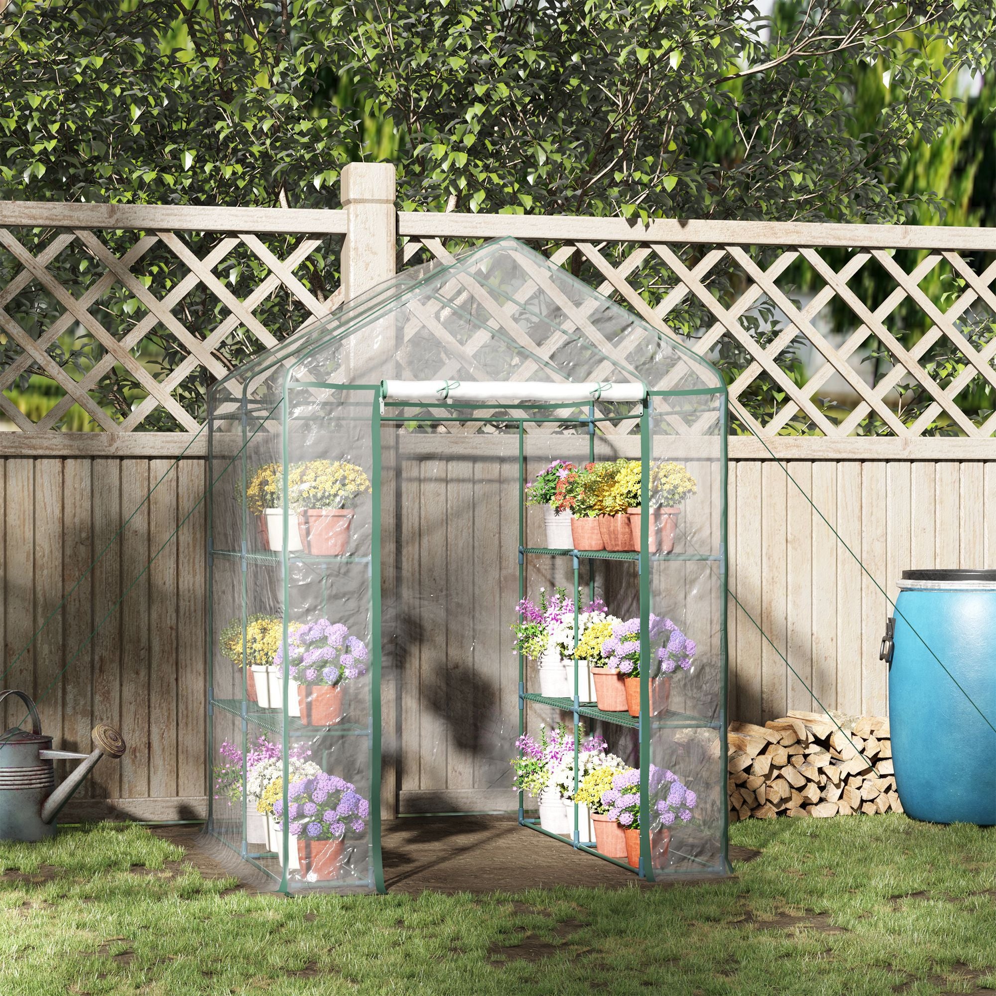 Outsunny 56" x 56" x 77" Walk-in Plant Greenhouse Portable Garden Flower Seed Warm House 8 Shelves Outdoor Plant Growth Hot House PVC Cover Transparent