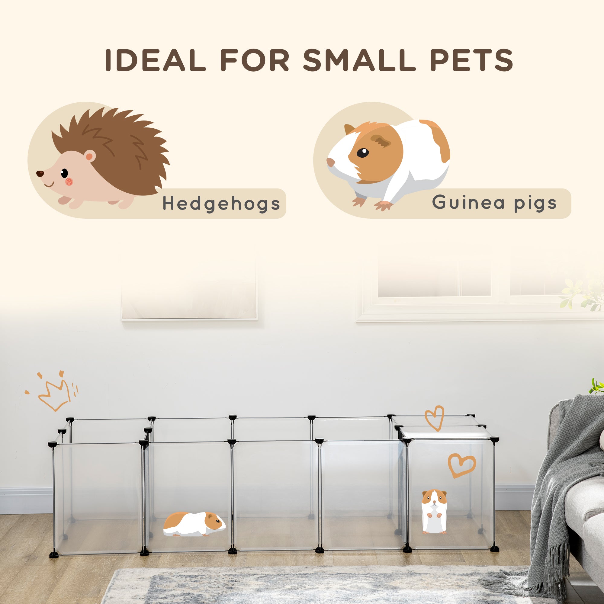 PawHut 20 Panels DIY Small Animal Cage with Door, Top Cover, Indoor Yard Fence for Guinea Pig, Hedgehog, Bunny, White