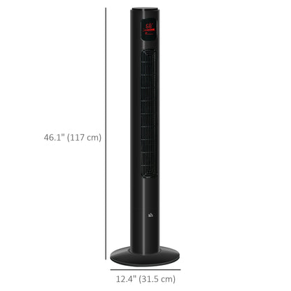 HOMCOM Freestanding Tower Fan Cooling for Home Bedroom with Oscillating, 3 Speed, 12h Timer, LED Sensor Panel, Remote Controller, Black