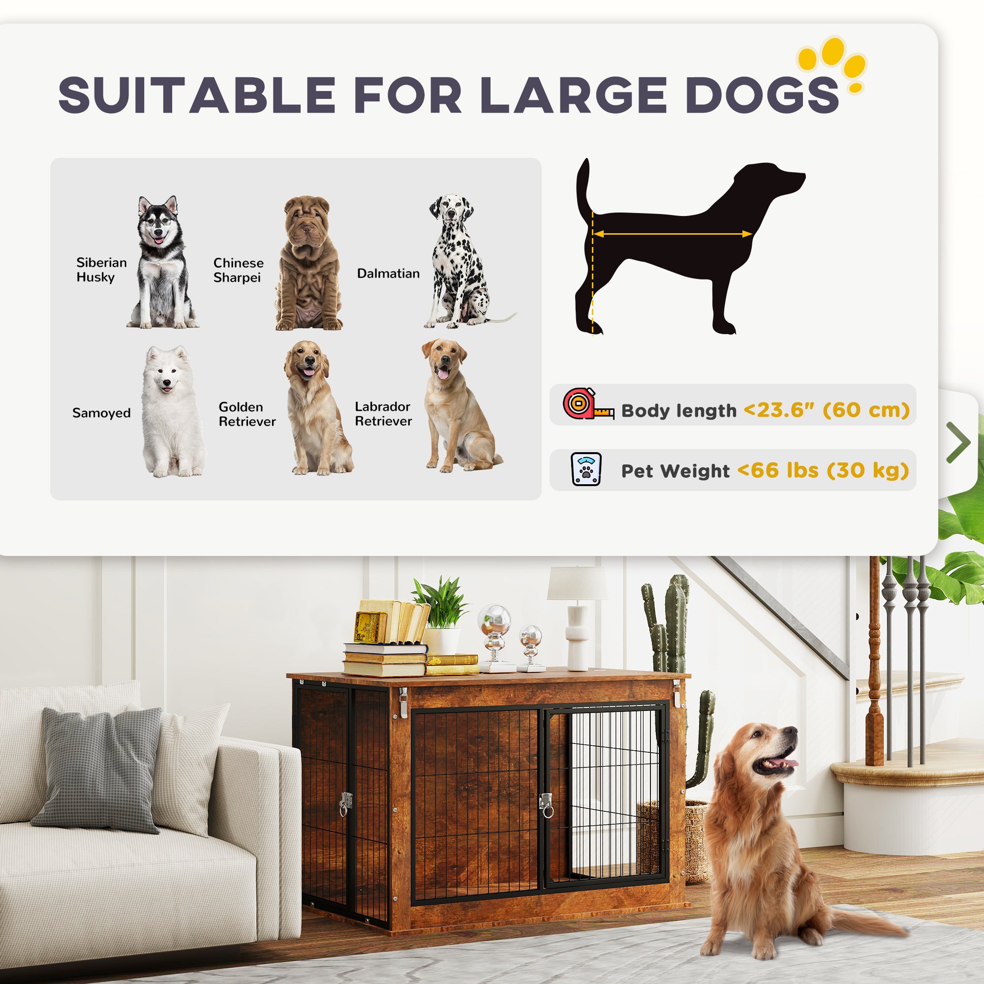 PawHut 39" Dog Crate Furniture w/ Flip-up Top Opening, 2 Doors, Dog Kennel Furniture for Large Dogs, Rustic Brown
