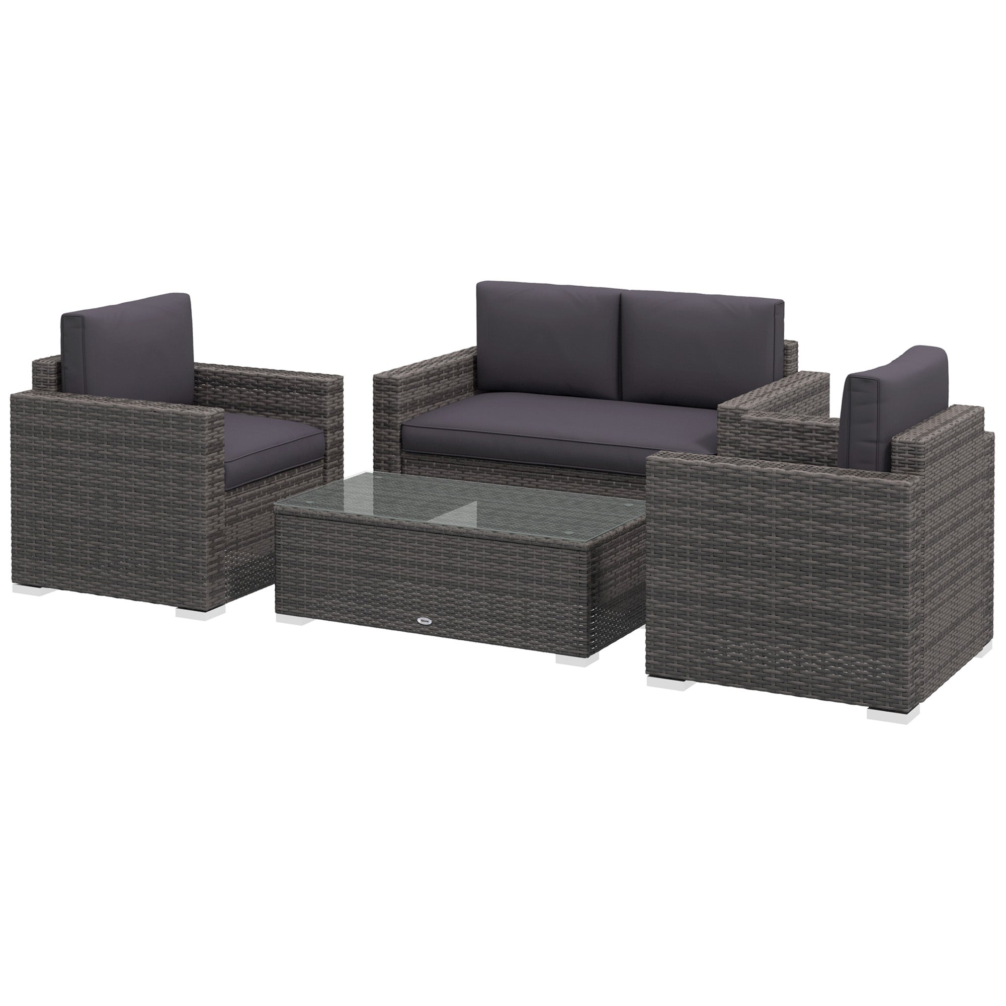 Outsunny Outdoor Furniture with Table, Wicker Furniture with Loveseat and 2 Chair for Garden, Poolside, Grey