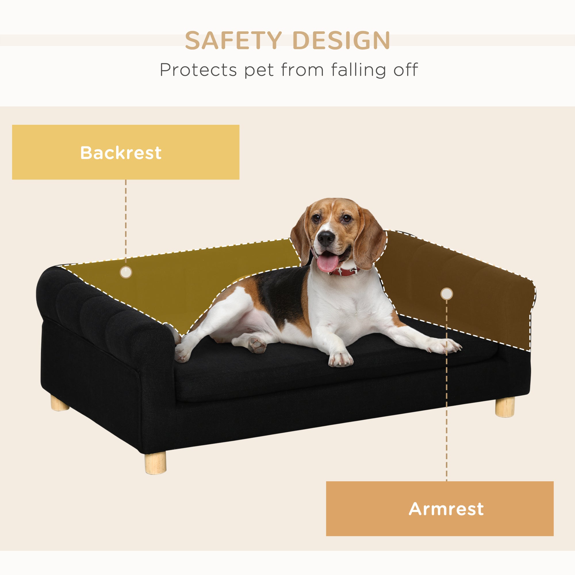 PawHut Modern Pet Sofa Cat or Medium Large Dog Couch W/ Removable Seat Cushion, Black