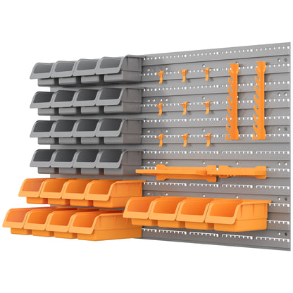 DURHAND 44PC Wall Mounted Storage Bins Parts Rack Kit with Storage Bins, Pegboard and Hooks, Garage Plastic Organizer, Orange
