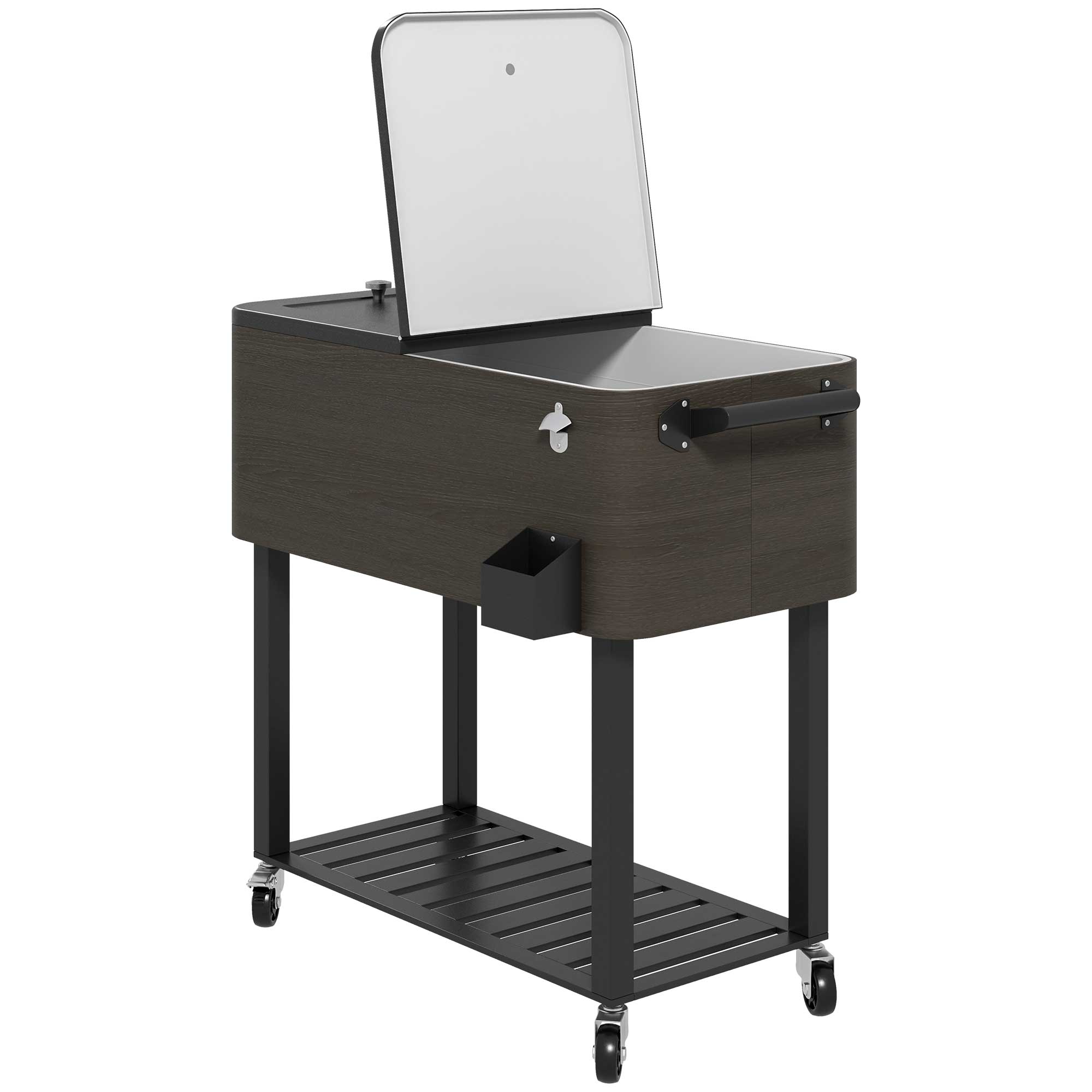 Outsunny Outdoor Beverage Cooler Bar Cart, 67-Qt Patio Cooler Cart Rolling Ice Chest with Shelf, Bottle Opener and Wheels, Grey