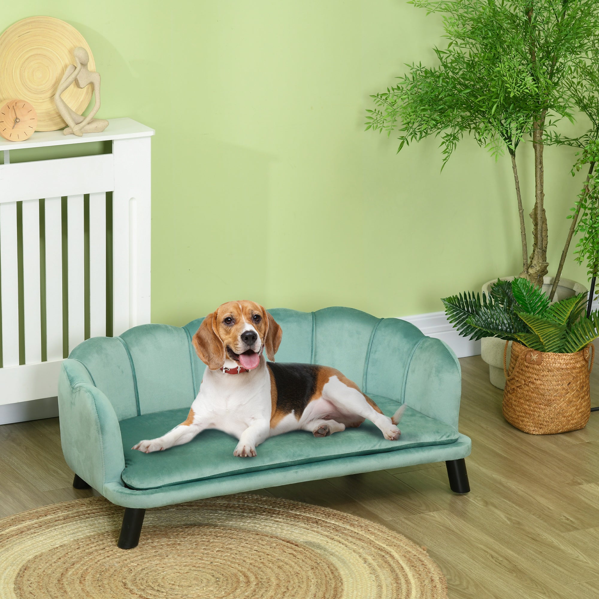 PawHut Dog Sofa with Removable Cushion Wood Legs for Medium and Large Dogs, Green