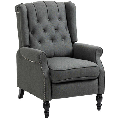 HOMCOM Wingback Reclining Chair with Footrest, Button Tufted Recliner Chair with Rolled Armrests for Living Room, Dark Grey