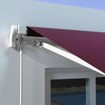 Outsunny 10' x 6.5' Manual Retractable Awning with LED Lights, Aluminum Frame Sun Canopies for Patio Door Window, Wine Red