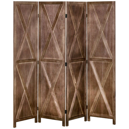 HOMCOM 4-panel Wall Partition Farmhouse Room Separator with Foldable Design Wooden Frame 5.6FT, Walnut