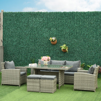 Outsunny 6 Pcs Patio Furniture Set, Rattan Outdoor Furniture Set with 3 Seater Sofa, Armchairs, Footstools and Table, Light Grey