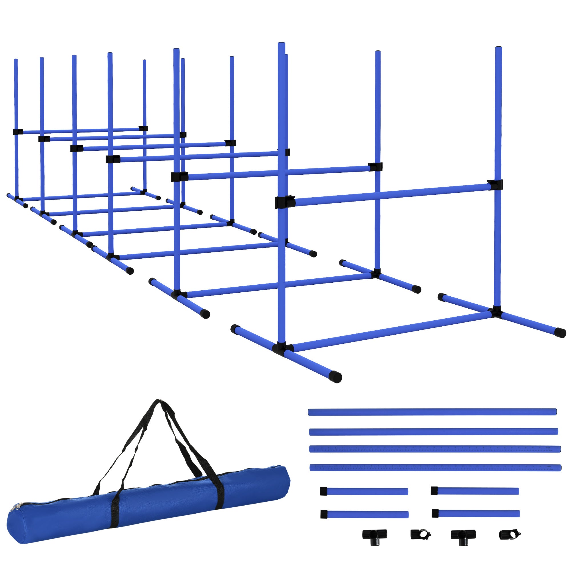 PawHut Set of 6 Dog Agility Training Equipment Adjustable Jump Bar Pet Exercise Kit with Carrying Bag (Blue)