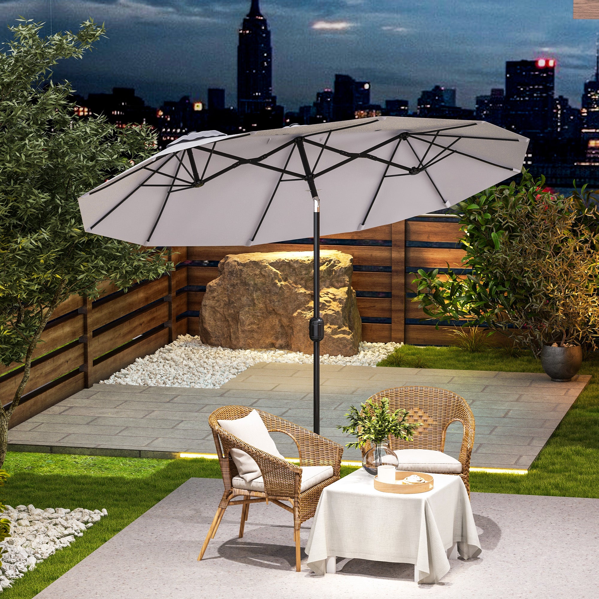 Outsunny 9.7' Double-sided Outdoor Patio Umbrella with Tilt, Crank and Vents, Cream White