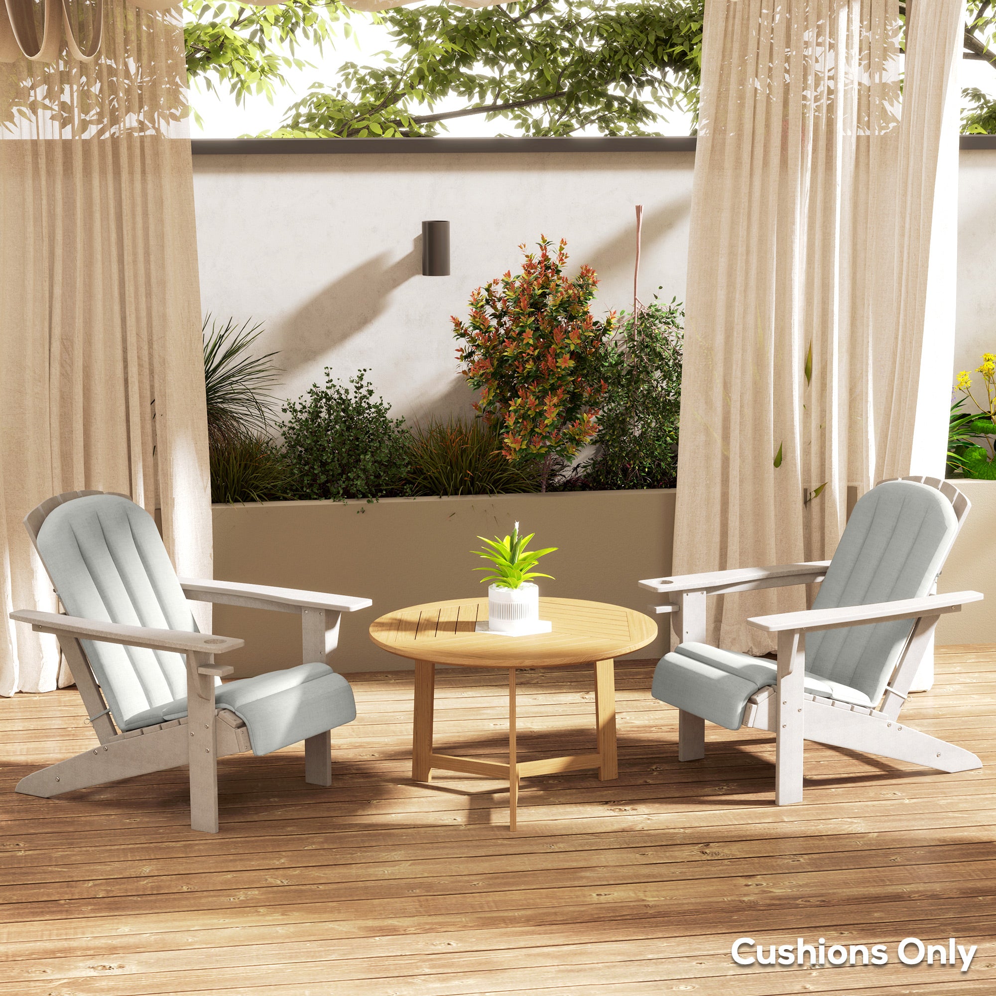 Outsunny Set of 2 Patio Chair Cushions, High Back Adirondack Chair Cushion with Ties, High-Density Foam, Light Grey