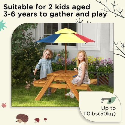 Outsunny Toddler Water Table Kids Sand & Water Table with Removable Foldable Umbrella for Patio Lawn Garden, Aged 3-6 Years Old