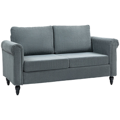 HOMCOM Vintage Loveseat, Upholstered Love Seat Furniture, Fabric 2 Seater Sofa with Rolled Arms, Rubber Wood Legs, Grey