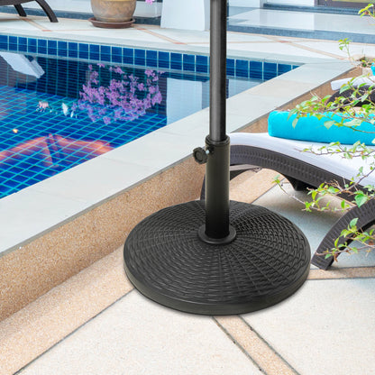 Outsunny 25 lbs Market Umbrella Base Holder 17.5" Round Parasol Stand with Rattan Design for Patio, Outdoor, Backyard, Black
