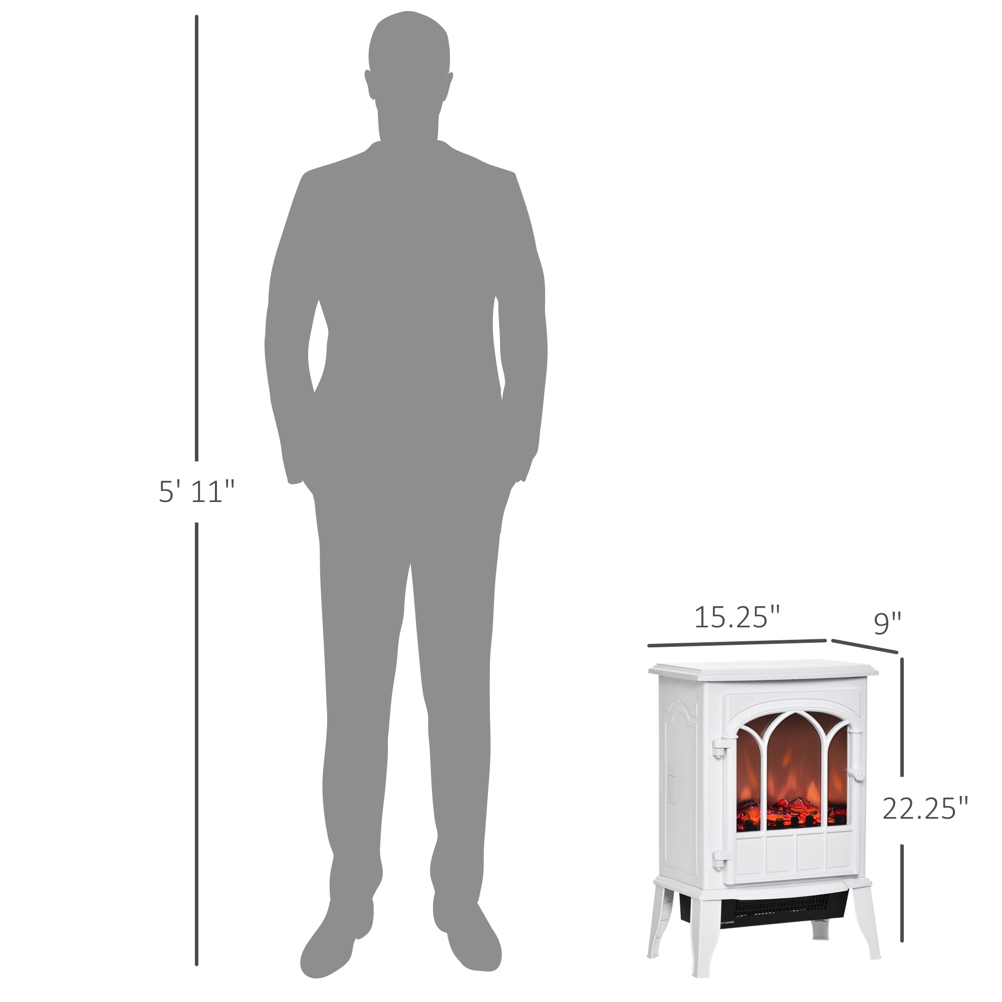 HOMCOM Electric Fireplace Stove, Freestanding Fireplace Heater with Realistic Flame, Adjustable brightness, Overheating Safety System, White