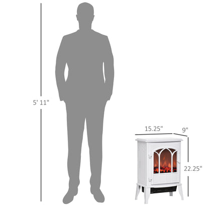 HOMCOM Electric Fireplace Stove, Freestanding Fireplace Heater with Realistic Flame, Adjustable brightness, Overheating Safety System, White