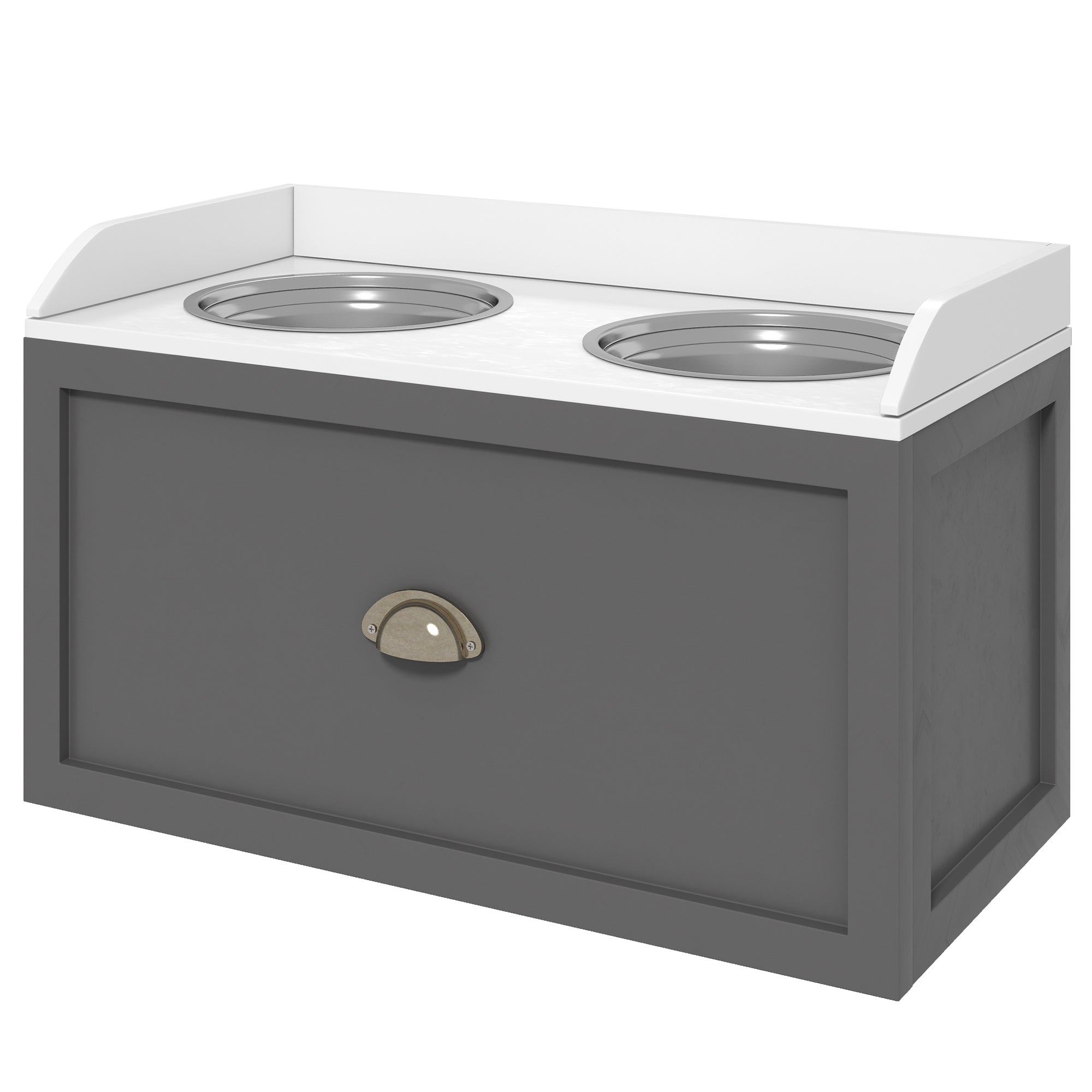 PawHut Large Elevated Dog Bowls with Storage Drawer, Raised Pet Feeding Station with 2 Stainless Steel Bowls, Grey