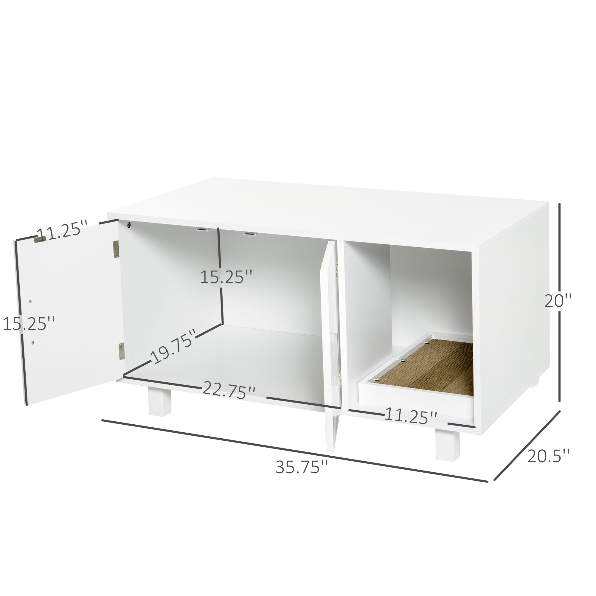 PawHut Cat Litter Box Enclosure, Hidden Litter Box Furniture, Cat House End Table Washroom with Scratching Pad, for Indoor Cats Kittens, White