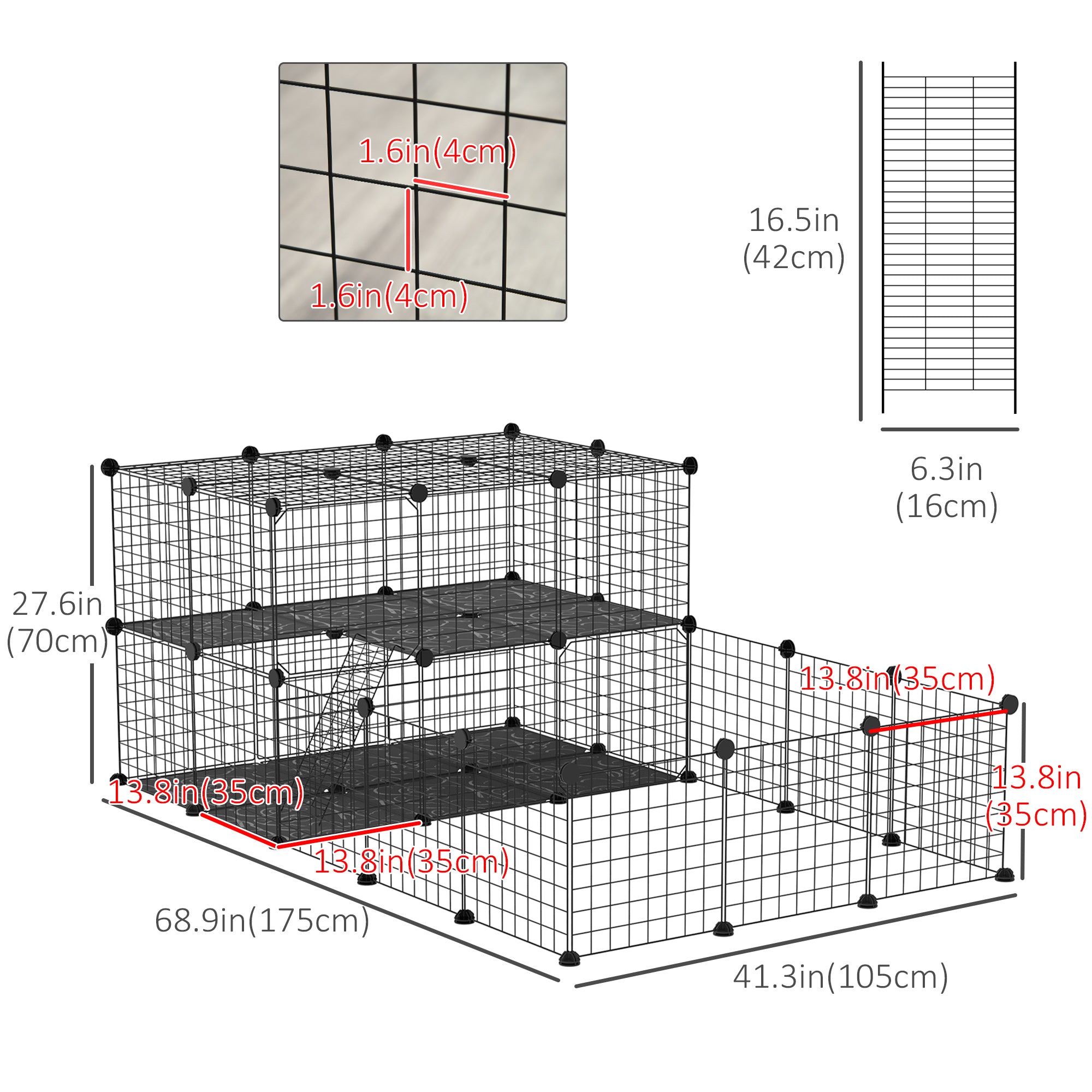 PawHut Small Animal Cage Rabbit Cage with Door, Guinea Pig Playpen, Small Animal Fence for Bunny, Chinchilla, Freret, Chinchilla, Indoor and Outdoor Use, Total 46 Panels, 68.9" x 41.3" x 27.6"