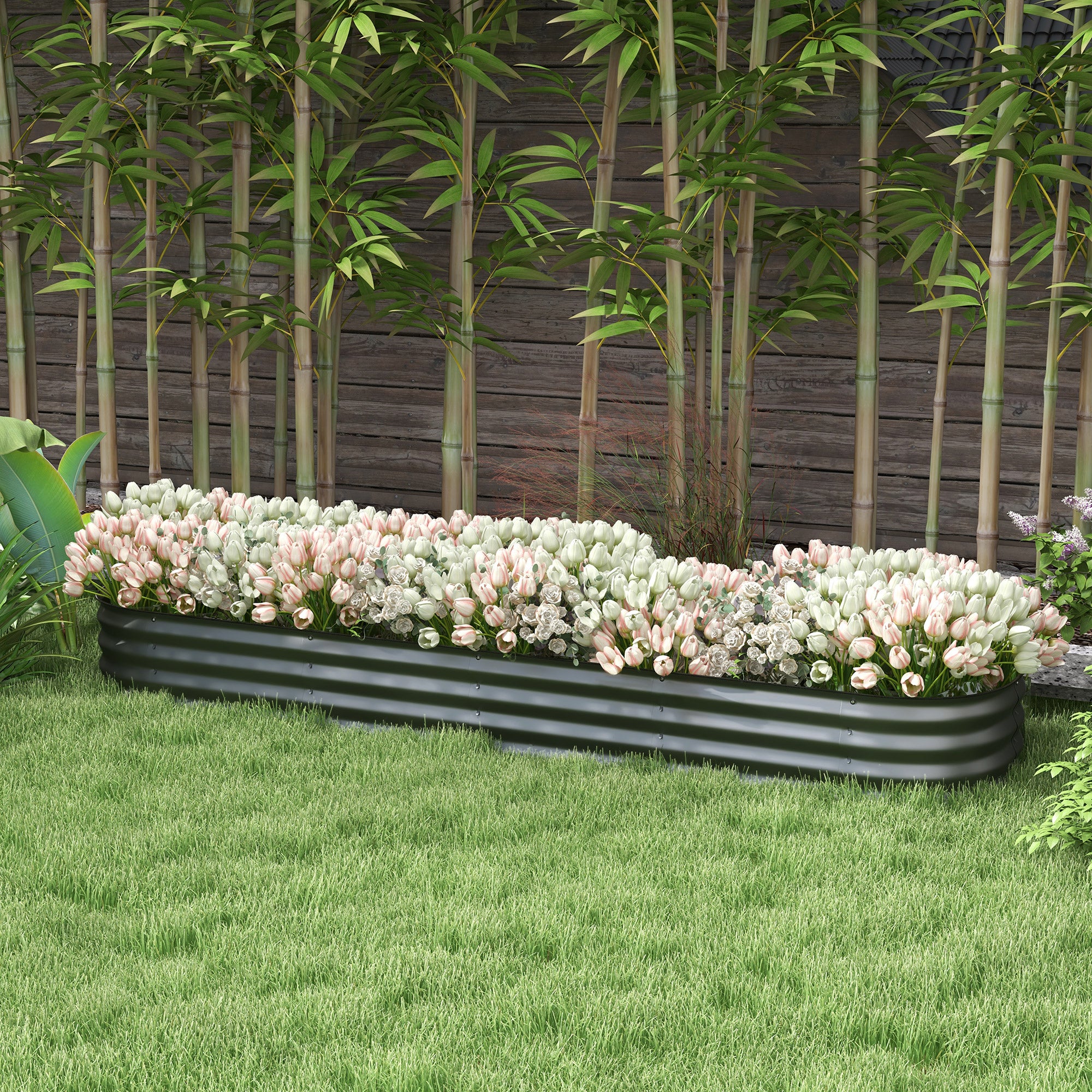 Outsunny 7.9 x 2 x 1ft Galvanized Raised Garden Bed Kit, Metal Planter Box with Safety Edging, Dark Grey