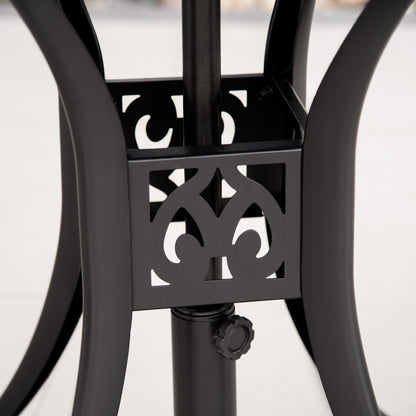 Outsunny 30-inch Round Patio Dining Table with Umbrella Hole Antique Cast Aluminium Outdoor Bistro Table, Black