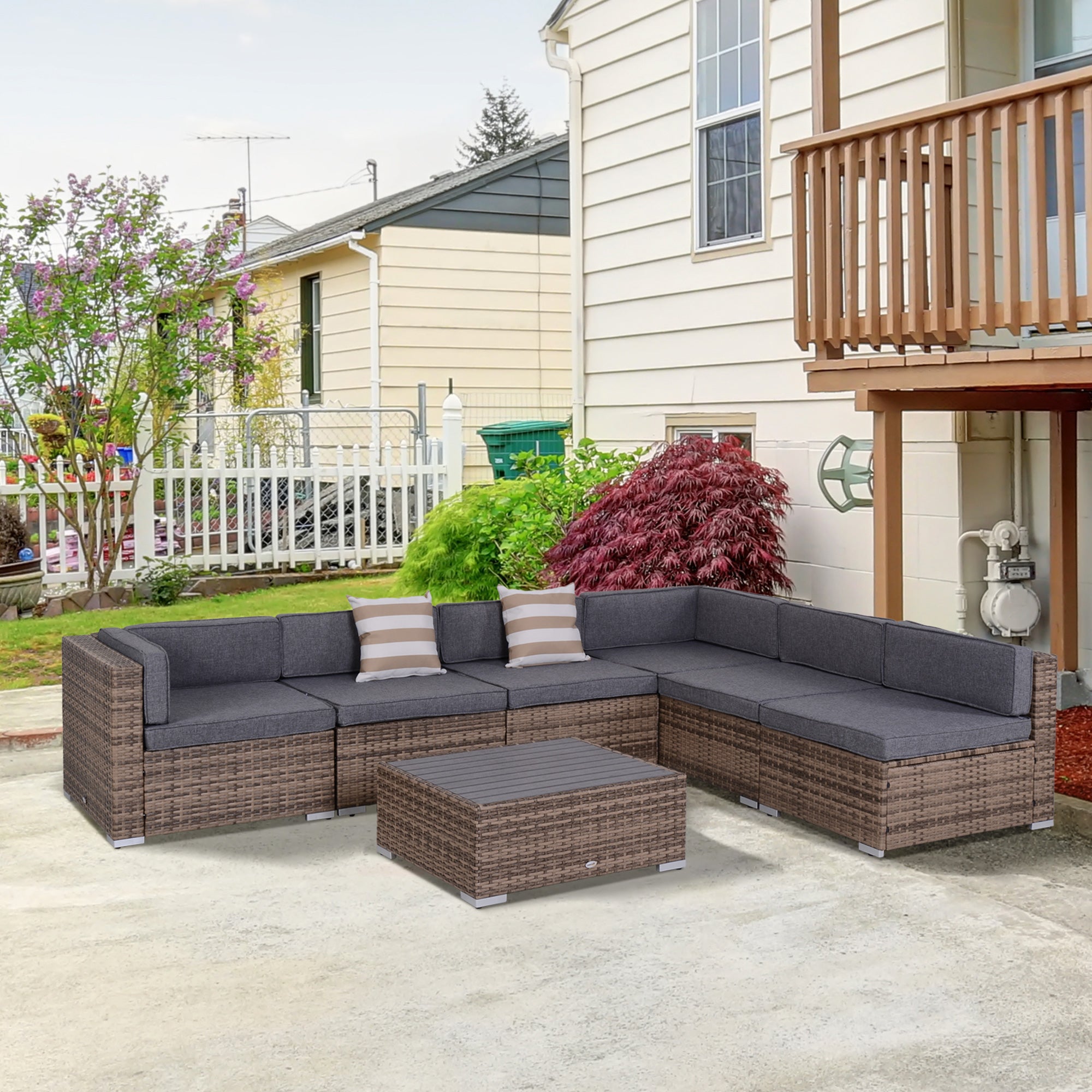 Outsunny 7-Piece Patio Furniture Sets Outdoor Wicker Conversation Sets All Weather PE Rattan Sectional Sofa, Grey