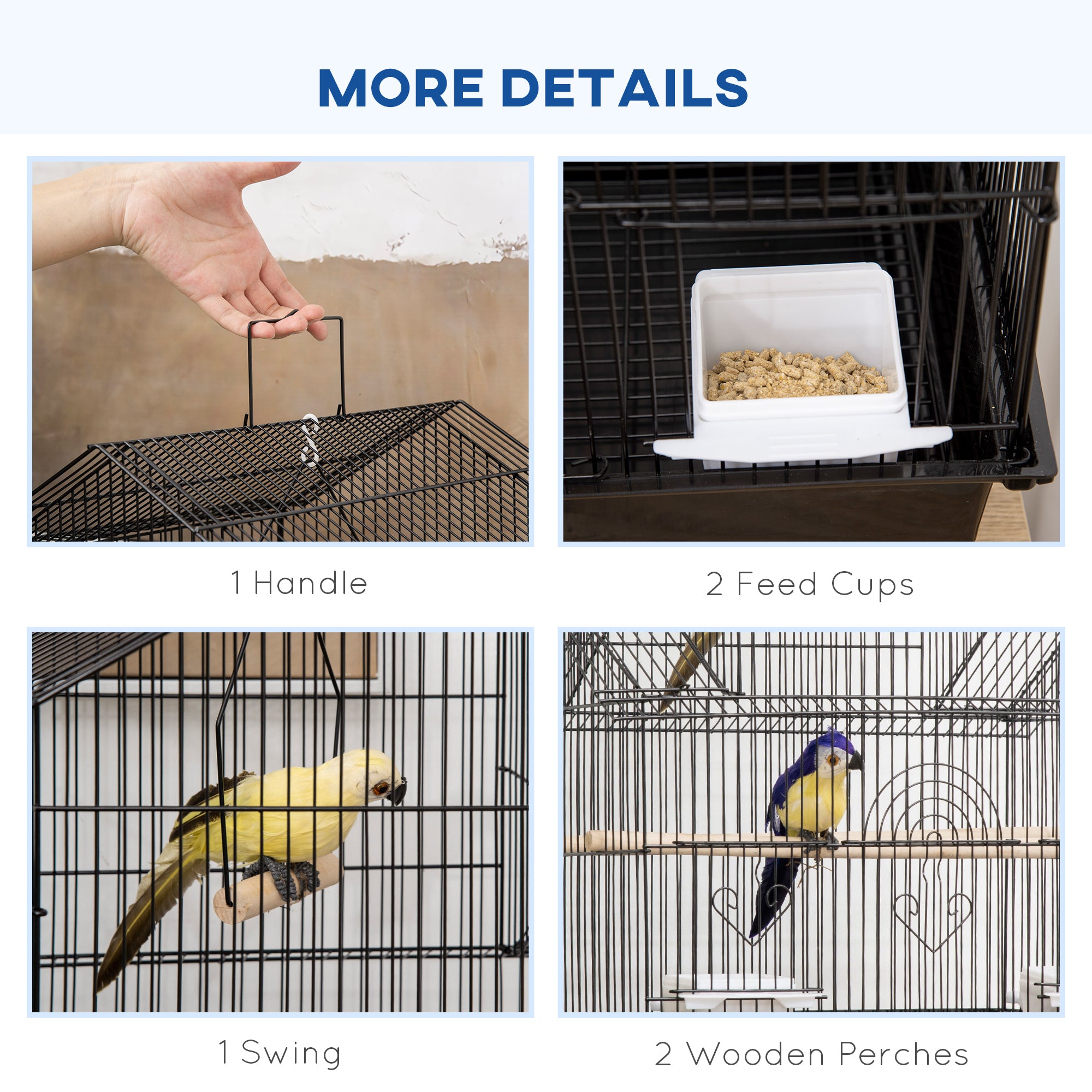 PawHut 48" Bird Cage with Perch, Swing, Food Container, Slide-out Tray, Handle, Parrot Cage for Finches, Canaries, Budgies