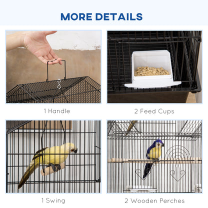 PawHut 48" Bird Cage with Perch, Swing, Food Container, Slide-out Tray, Handle, Parrot Cage for Finches, Canaries, Budgies
