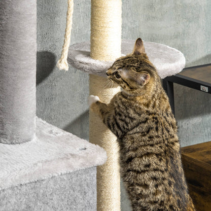 PawHut Cat Tree Floor to Ceiling Cat Tower Height Adjustable( 85-101 Inches), Tall Large Cat Climbing Activity Center with Scratching Posts Cat Condo Cozy Bed, Grey