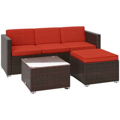 Outsunny Patio Furniture w/ Soft Cushions, Corner Sofa Sets, Red