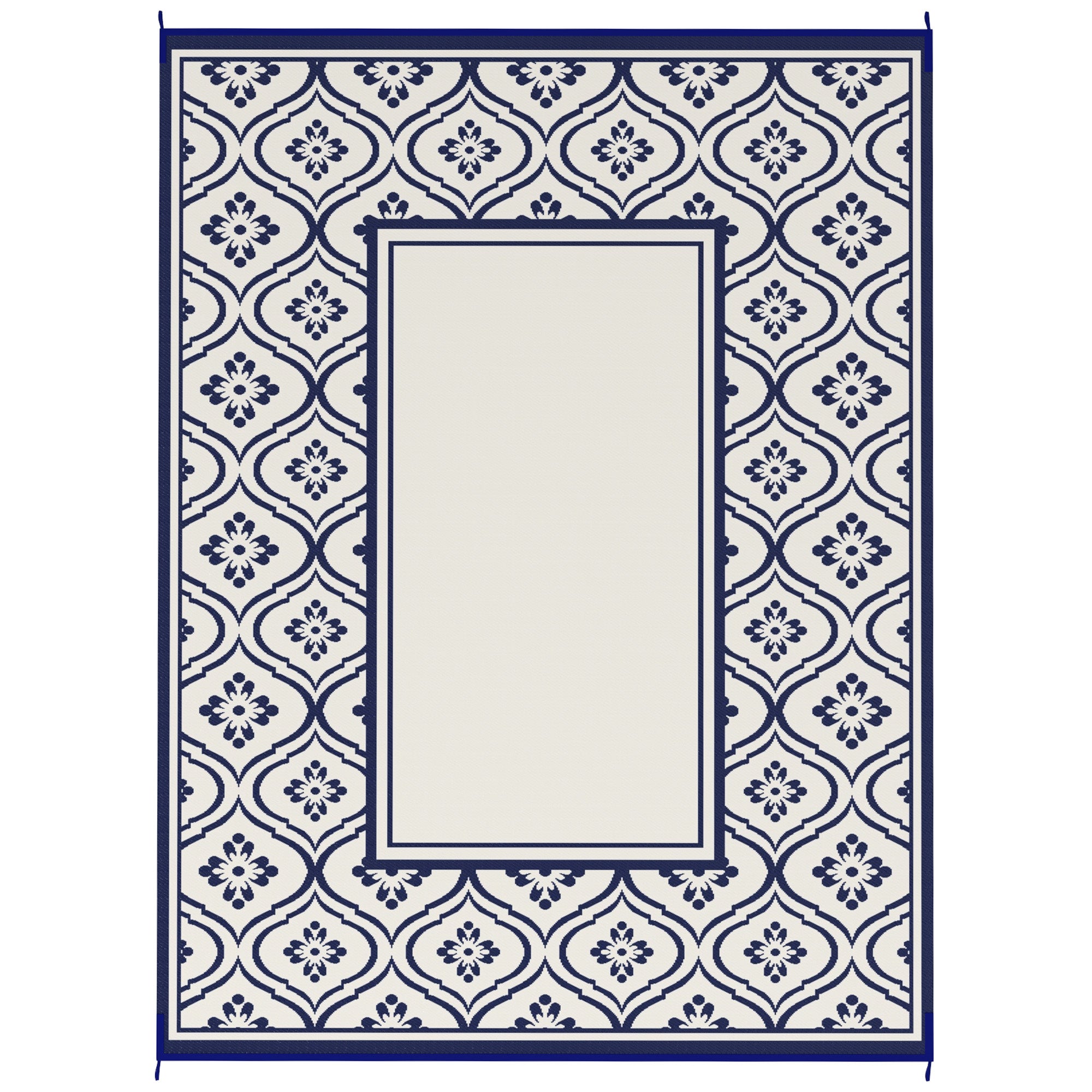 Outsunny 9' x 12' Outdoor RV Rug, Reversible Patio Floor Mat with Carry Bag, Gourd Border, Blue and White