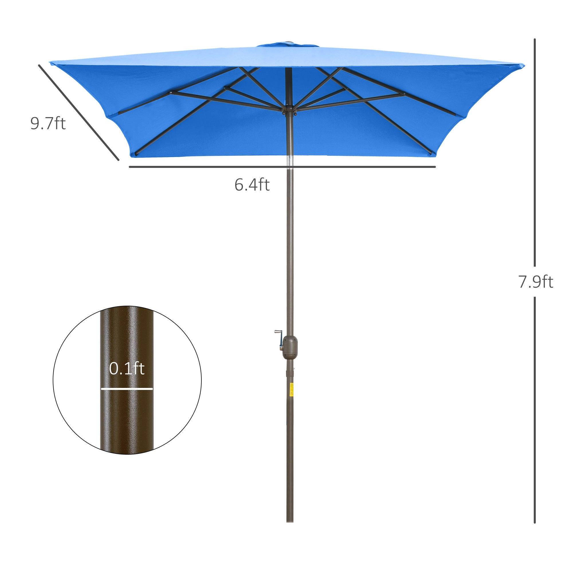 Outsunny 6.5x10ft Patio Umbrella, Rectangle Market Umbrella with Aluminum Frame and Crank Handle, Garden Parasol Outdoor Sunshade Canopy, Blue