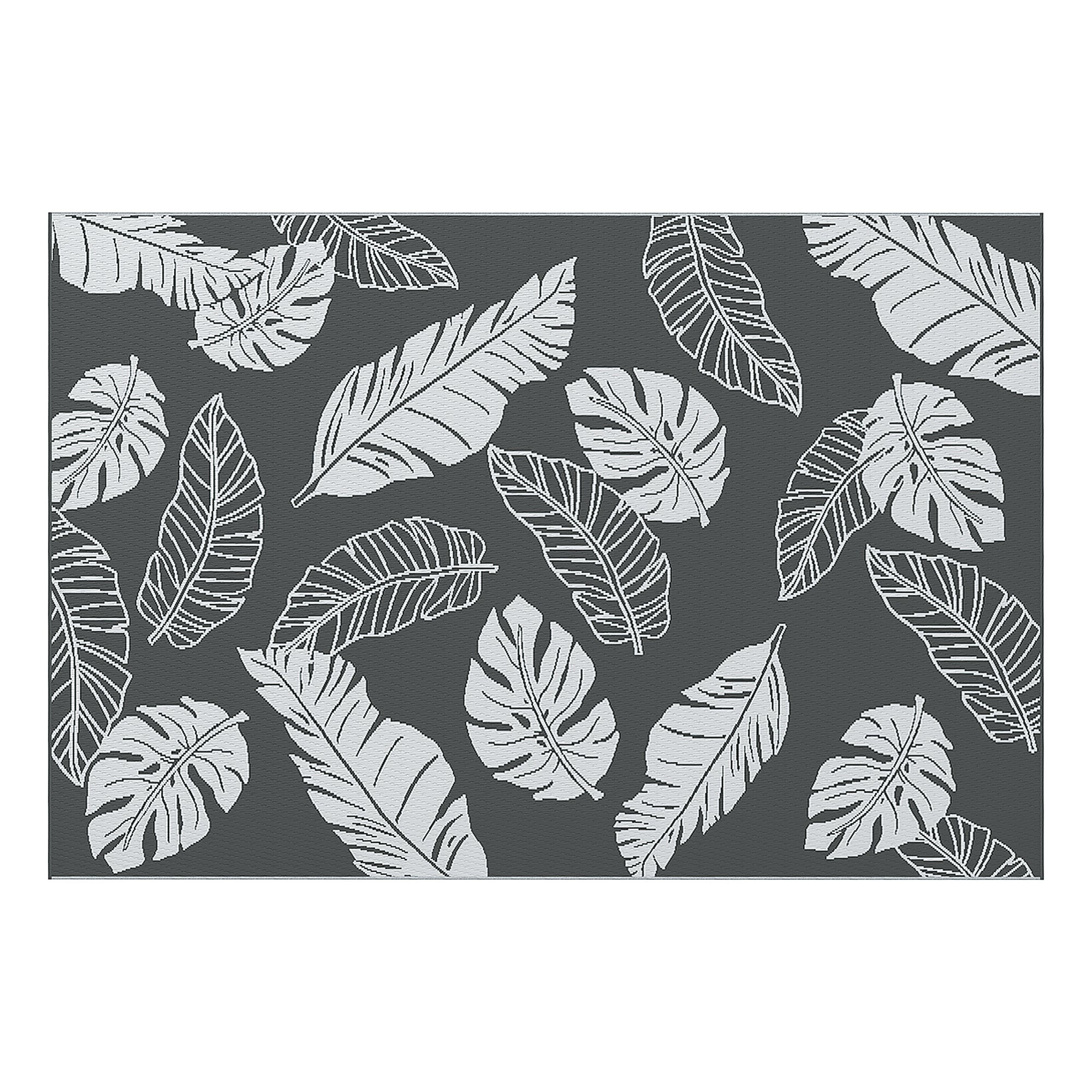 Outsunny Reversible Outdoor RV Rug, Patio Floor Mat, 6' x 9' Plastic Rug for Backyard, Deck, Beach, Camping, Grey and White